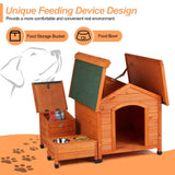 88*106*77cm Wooden Feral Dog House for Outdoor and Indoor, Pet House with Food Bowl& Food Storage 97181304