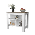 ZUN Aztec Kitchen Island in Melamine with Open Storage, Mahogany/White B128P237142