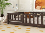 Twin Size Floor Bed with Fence and Door,Rubber Wood Floor Bed with Safety Guardrails,Espresso W504P429279