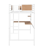 ZUN Twin Metal Loft Bed with Desk and Shelve,White MF292037AAK