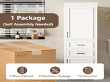 71-inch tall freestanding bathroom vanity with damping-hinge doors and drawers, featuring a modern N729P335588K