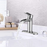 Waterfall Bathroom Faucet Single Handle Bathroom Sink Faucets 1 or 3 Hole Solid Vanity Faucet with W1224P225010