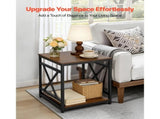 2-Tier Square Side Table with Open Shelves, Modern Nightstand with X-Design Metal Frame, Wooden 94576506