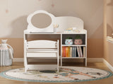 Kids Vanity Table with Mirror and Chair, Wooden Children's Dressing Makeup Desk with Storage 08531449