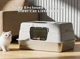 White stainless steel fully enclosed cat litter box, durable enclosed cat litter box, high side to 34135606