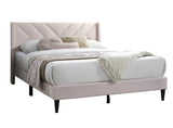 Elegant Modern Light Pink Velvet Upholstered Queen Size Bed Clean Lines Design Headboard 1pc B011P238935