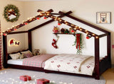 Twin House Floor Bed with Support Slats, Solid Wood House Bed Frame for Kids, No Box Spring Needed W1580P387837