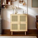 4-Doors Rattan Mesh Storage Cabinet, Sideboard with Eight Storage Spaces, for Entryway, Living Room, W757P198553