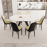 47-63" expandable circular dining tables , equipped with 6 PU fabric thick cushioned dining chairs 62762591