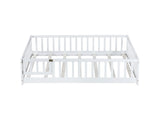 Full Size Floor Bed with Fence and Door,Rubber Wood Floor Bed with Safety Guardrails,White W504P296786