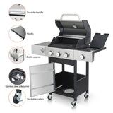 ZUN 3-Burner Propane Gas BBQ Grill with Side Burner, 37230BTU Output With Enameled Cast Iron Cooking W2938P208382