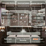 Smart LED Medicine Cabinet with Built-in High-Power Outlet , 66*36inch , Stepless Dimming & Anti-Fog W637P252345