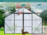 8x8 FT Double Door Polycarbonate Greenhouse Raised Base and Anchor Aluminum Heavy Duty Walk-in 52148600