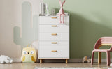 ZUN Modern Simple Style White Modern 5-Drawer Chest for Bedroom, Kid's Room, Living Room, Nursery Room WF305226AAK