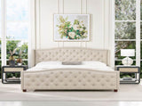 Fontana Wingback Upholstered Platform Bed Frame, King, Sky Neutral Beige Polyester B2719P238226