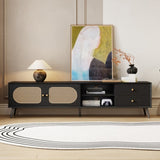 70" TV Stand for TVs up to 80 Inches, Mid Century Modern Entertainment Center with Rattan Doors, 2 N710P295759B