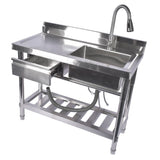 Stainless Steel Kitchen Sink Commercial Freestanding Utility Sink with Drawer and Pull-Out Faucet 58089509