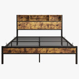 Queen Bed Frame with Storage Headboard, Metal Platform Bed with Charging Station, Bookcase Storage, W840127764