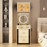 Small Vanity Desk with Mirror and LED Lights, Makeup Table with Charging Station and drawers and 80178219