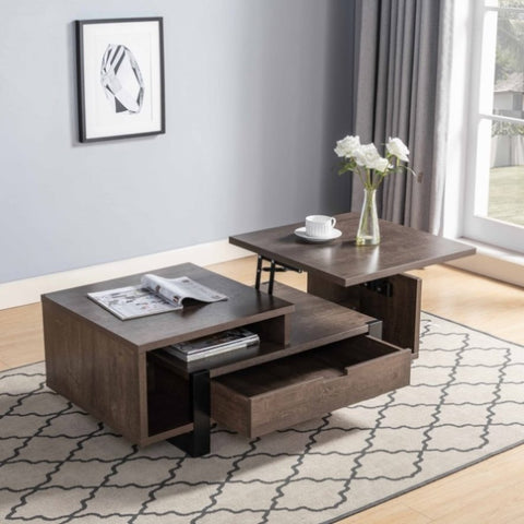 ZUN Contemporary Coffee Table with Drawer and Lift Top Table Top - Dark Brown B107131425