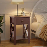 Side Intersection Style Bedside Table Coffee Table with Two-layer Drawer Brown 2pcs 14974804