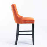 Contemporary Velvet Upholstered Barstools with Button Tufted Decoration and Wooden Legs, and Chrome W1143P178194