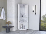 Corner Bar Cabinet Unit with Wine Glass Rack and Lower Cabinet, White B097P221375