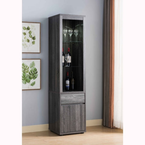 ZUN Modern Wine Showcasing Cabinet with Two Glass Shelves and Storage Cabinet in Distressed Grey B107130913