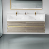 60" Wall-Mounted Bathroom Vanity with Double Sinks, Floating Bathroom Storage Cabinet with Stone W1573P211188