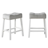 ZUN Morovo Set of 2 Velvet Counter Height Stools with Tufted Saddle Seats, White-Wash Finish, Gray T2574P164822