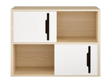 Modern Wooden Storage Cabinet with Sliding Doors, 2-Tier Open and Closed Shelves Organizer, White 98261273