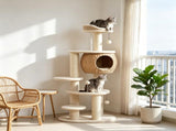 Cat Tree 52 Inch Cat Tower with Handwoven Cattail Condo Bed Platforms 3 Scratching Posts 3 Toy Balls 82785661