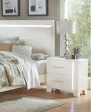 White High Gloss Finish Modern Bedroom 1pc Nightstand with LED Light Wooden Furniture Luxury Bedside B011P186571