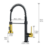 Commercial Black and Gold Kitchen Faucet with Pull Down Sprayer, Single Handle Single Lever Kitchen W1932P172321