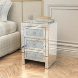 ZUN Mirrored Nightstand, Silver Bedside Tables, Mirrored End Table Side Table for Bedroom Living Room W104336323