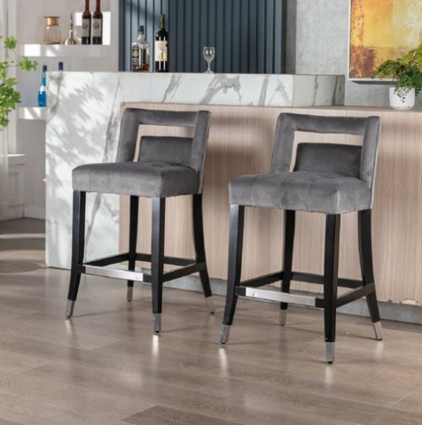 ZUN Suede Velvet Barstool with nailheads Dining Room Chair 2 pcs Set - 26 inch Seater height W57054077