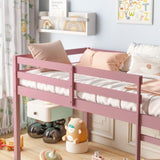 Solid Wooden, Rubber Wooden Twin Loft Bed with Ladder, Bed Platform of Strengthened Slats, Pink W504P190960