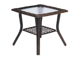 Outdoor Wicker Side Table, Rattan End Table with Glass Top, Patio Coffee Bistro Table for Indoor 91766785