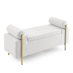 ZUN Elegant Upholstered Linen Storage Bench with Cylindrical Arms and Iron Legs for Hallway Living Room W487128010