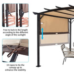 ZUN 350*280*230.5cm Aluminum Dark Brown Post Brown Adjustable Shade Fabric Curved Top Folding Shed 67152724