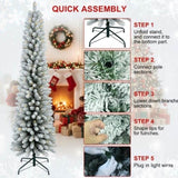 5FT Christmas w/ 100 Warm White LED Lights Flocked Pencil Artificial Plant 263 Tips Slim PVC 15872664
