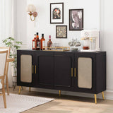 59.84" Vintage Four-Door Cabinet, Plastic Rattan, Suitable For Living Room, Dining Room, W757P203147