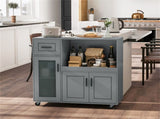 Gray Kitchen Island Cart with Microwave Shelf, Drawer & 2-Door Cabinet, 360&deg Swivel Casters 23092049