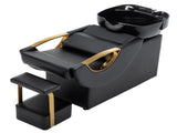 Large Shampoo Bowl & Chair Set with Footstool Black & Gold Barber Backwash Chair, Heavy Duty W1422P453659