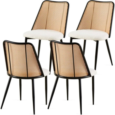 ZUN Off White Rattan Dining Chairs Set of 4,Boucle Chairs with Natural Cane Back, Upholstered Dining W1164P218673