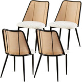 ZUN Off White Rattan Dining Chairs Set of 4,Boucle Chairs with Natural Cane Back, Upholstered Dining W1164P218673