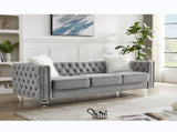 Gray, Three-seater Sofa, Velvet Crystal Buckle Upholstery Sofa, Crystal Feet, Removable Cushion, Two 57265438