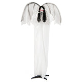 6.6 ft Life-Size Animated Halloween Angel Prop - Long Black Curly Hair, Sound-Activated , Automatic 00895288