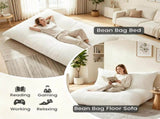 Beige Convertible Corduroy Bean Bag Sofa for Adults, 76.5x55 Inch Sponge Filling Foldable 22675140