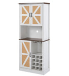 ZUN 76 Inch Tall Farmhouse Kitchen Faux Rattan Wine Cabinet, Kitchen Bar Cabinet with Square W2702P183952